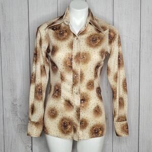Vintage 70s Rocky Mountain Clothing Pearl Snap Dagger Collar Floral Button Up